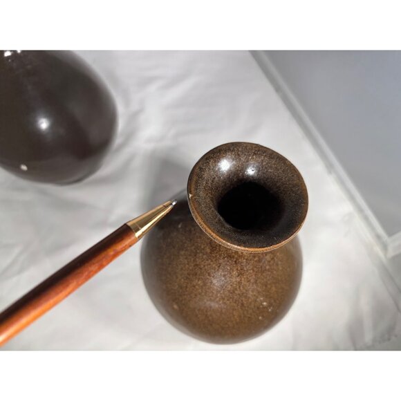 Antique Primitive Brown Ceramic Pots Lot of 2 Albany Slipware Glazed - Picture 4 of 8